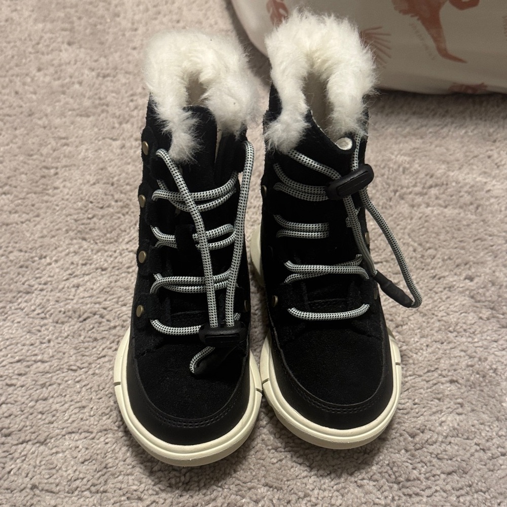 Sorel Kids Black Boots with White Trim